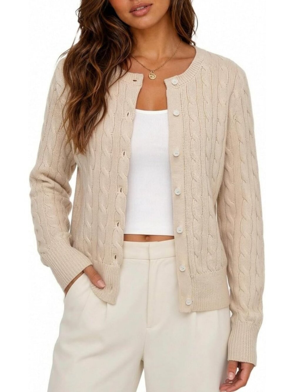 Cozy Lightweight Cable Knit Cardigan - Fall Button Down Sweater for Women